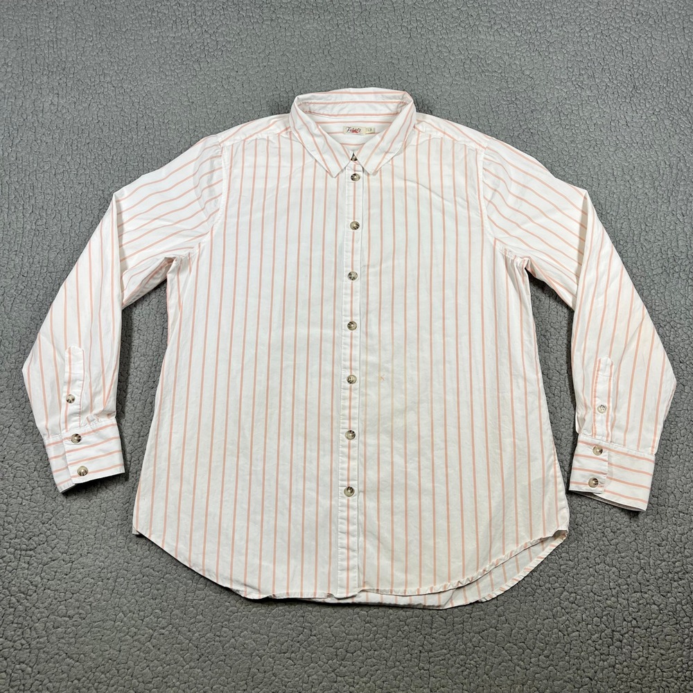 Faherty Shirt Women L Striped Long Sleeve Peach White Casual Preppy